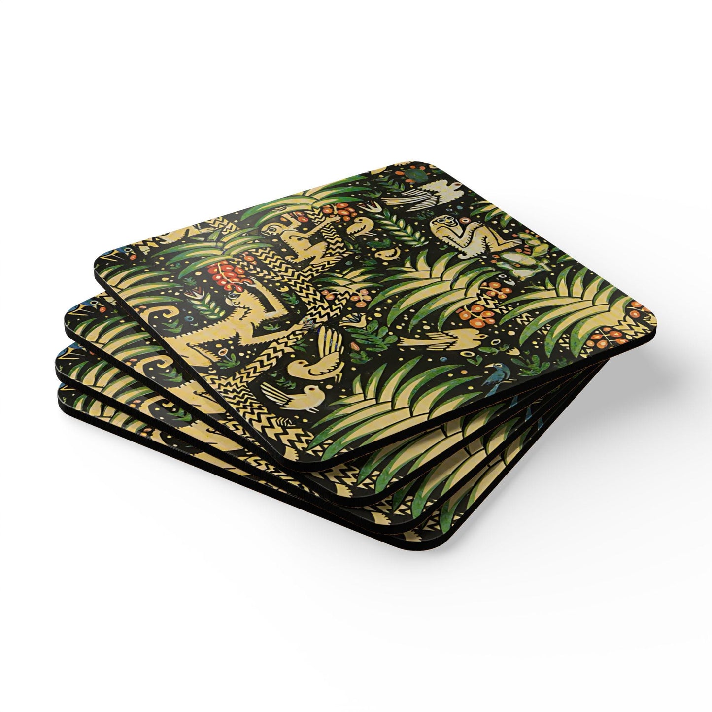 Tropical Jungle Animal Cork Coaster Set of 4 — Boho Home Decor