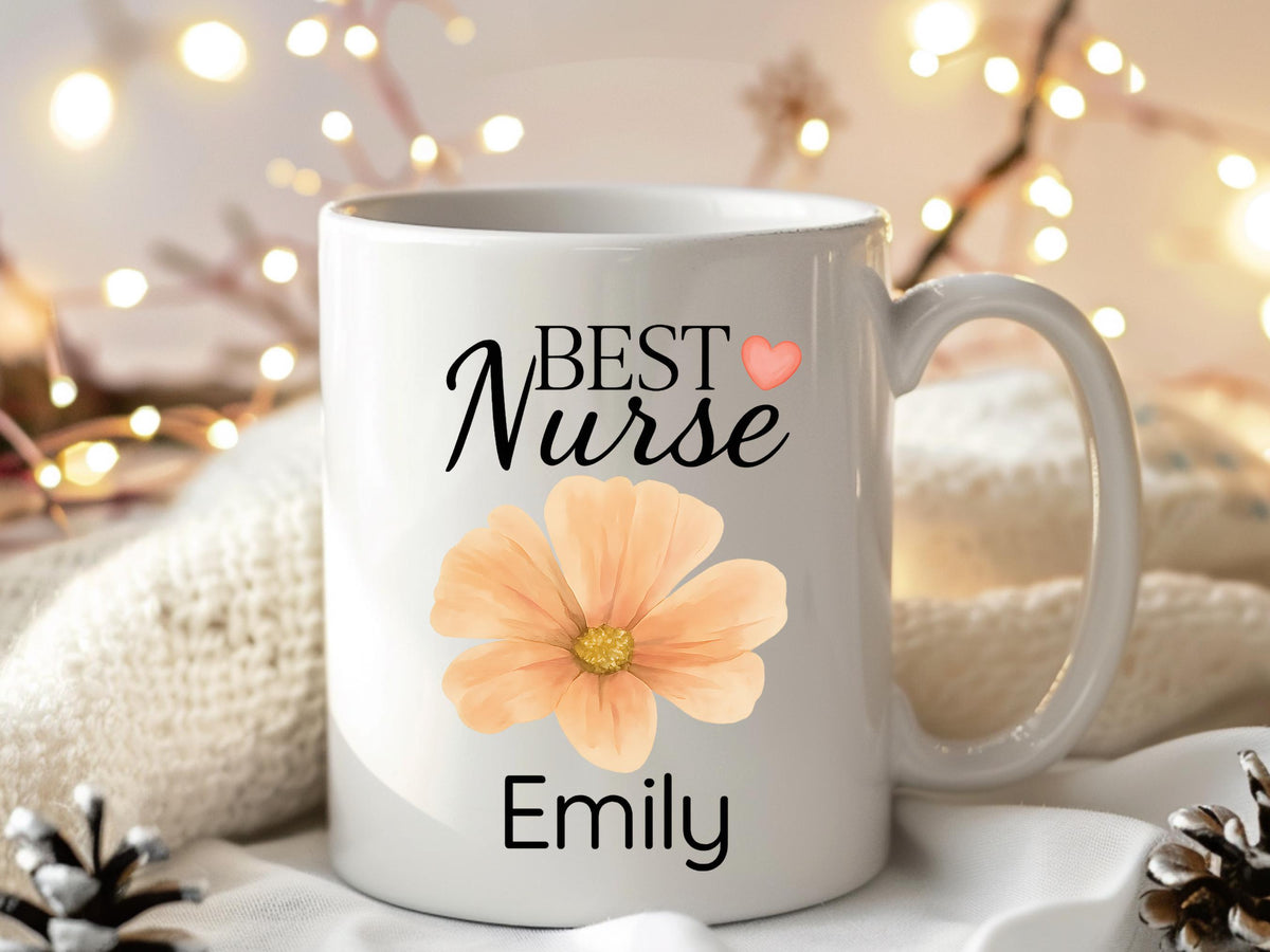 Personalized Floral Nurse Mug, Custom Coffee Cup, Nurse Gift