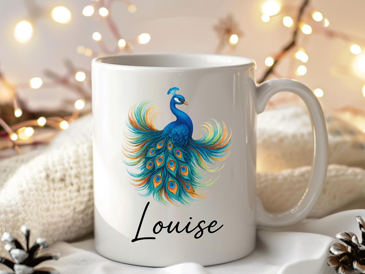 Custom Peacock Mug, Colorful Ceramic Peacock Coffee Cup