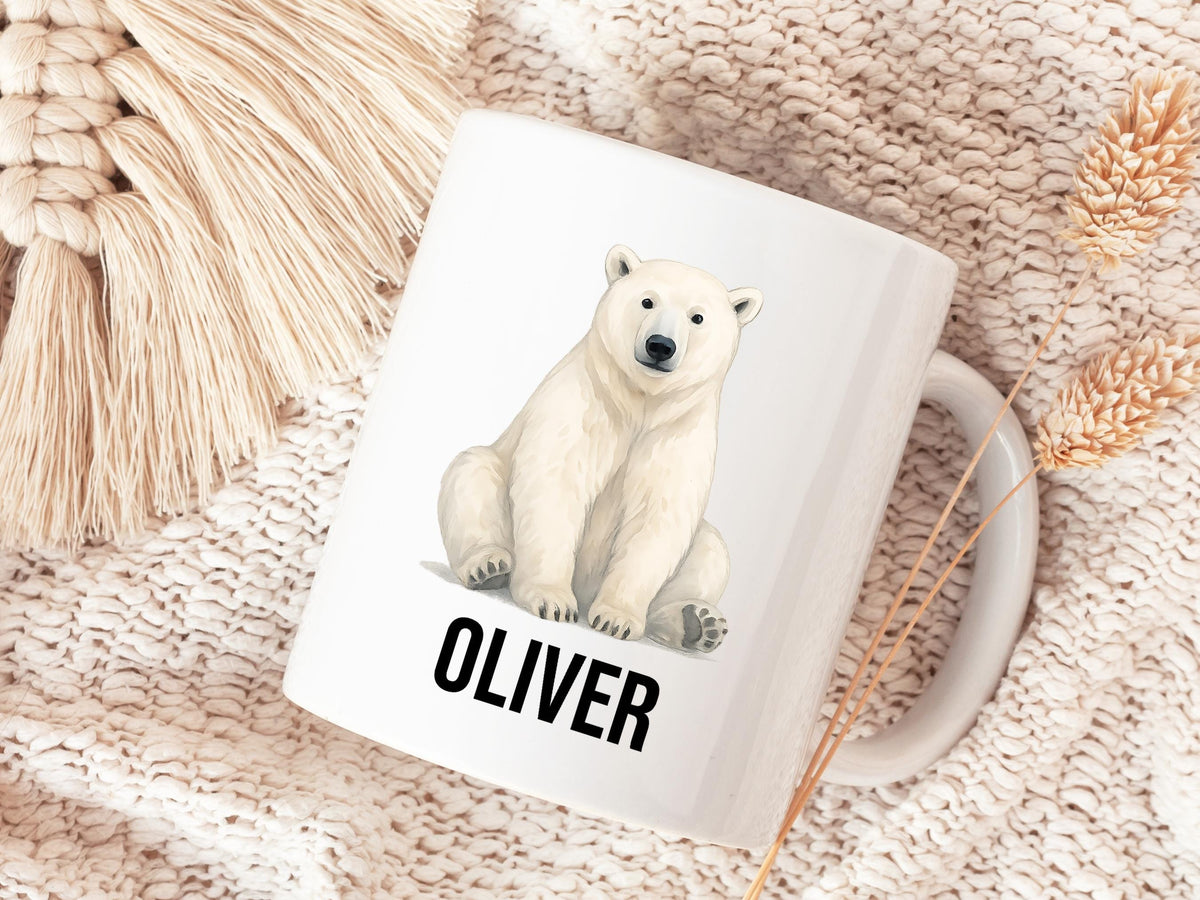 Personalized Polar Bear Mug, Custom Name Ceramic Coffee Cup