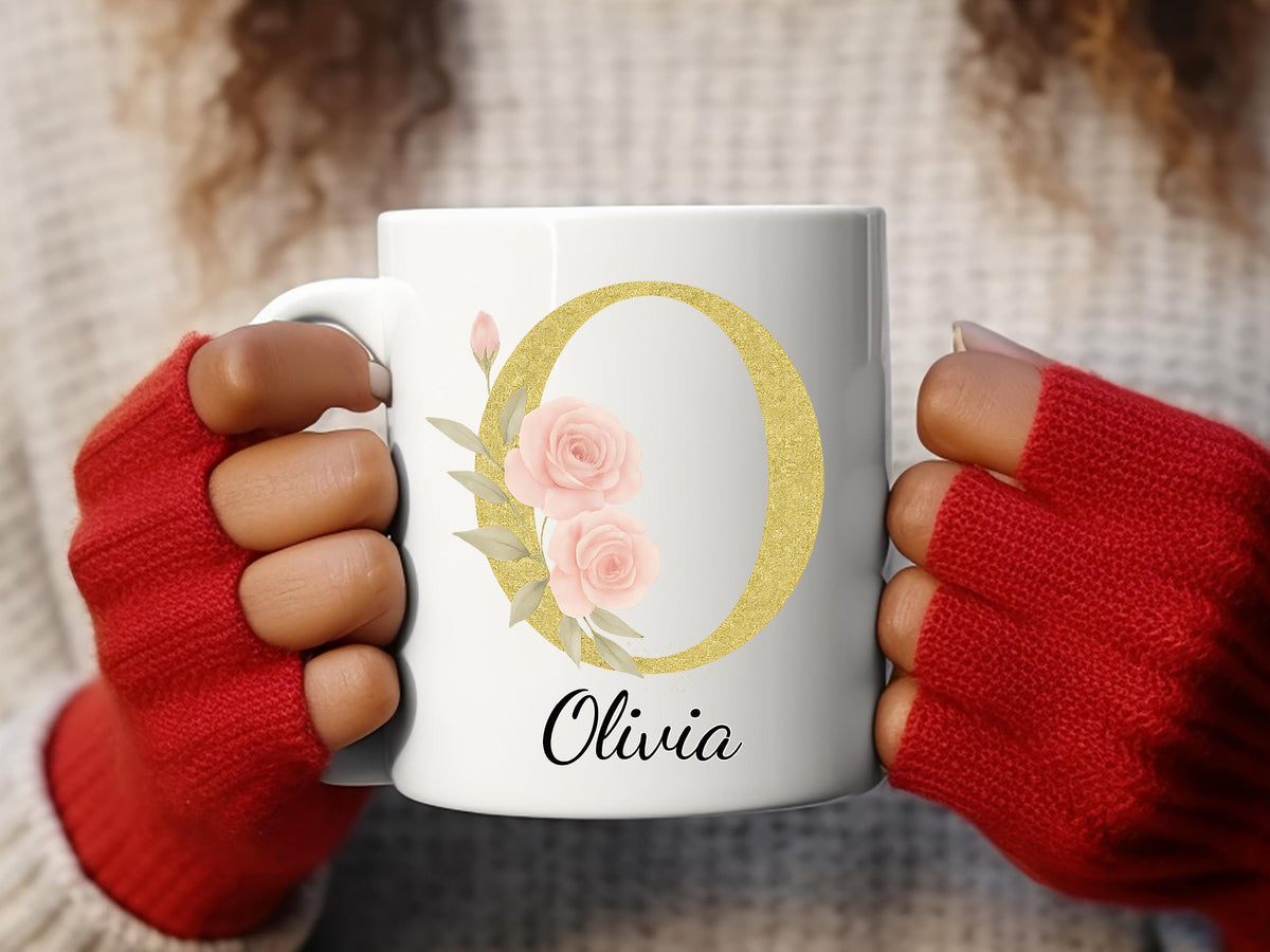 Initial Mug, Floral Name Mug, Custom Monogram Cup, 11oz Ceramic