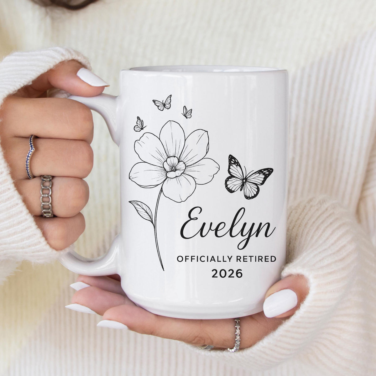 Personalized Retirement Mug With Name And Butterflies Officially Retired 2026