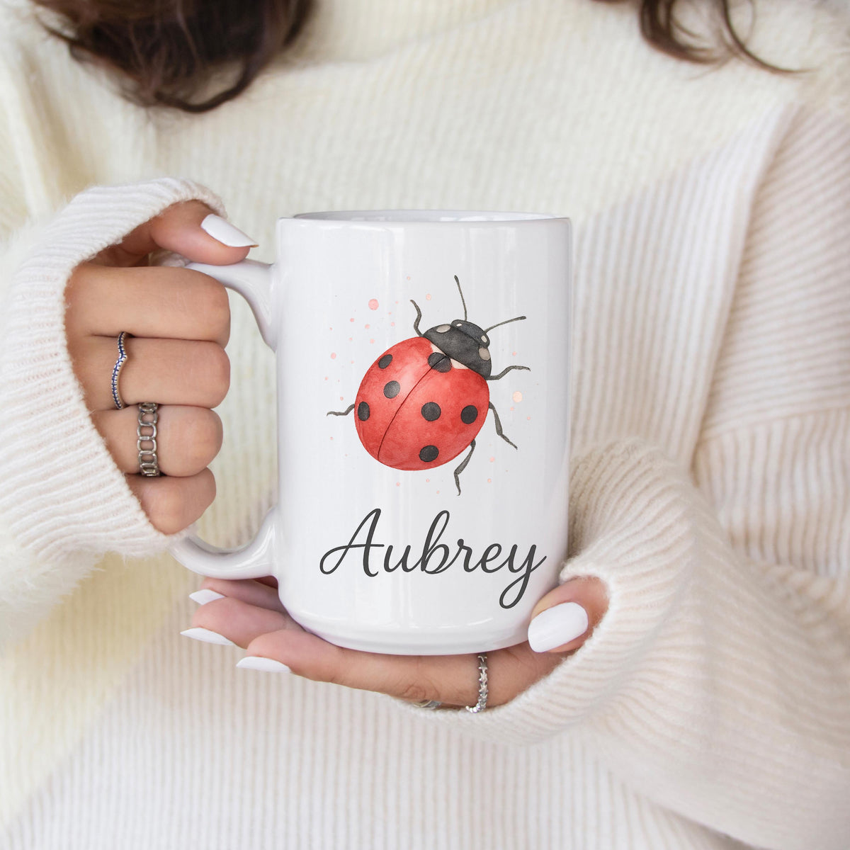 Personalized Ladybug Name Mug, Custom Ceramic Coffee Cup, Bug Lover Gift