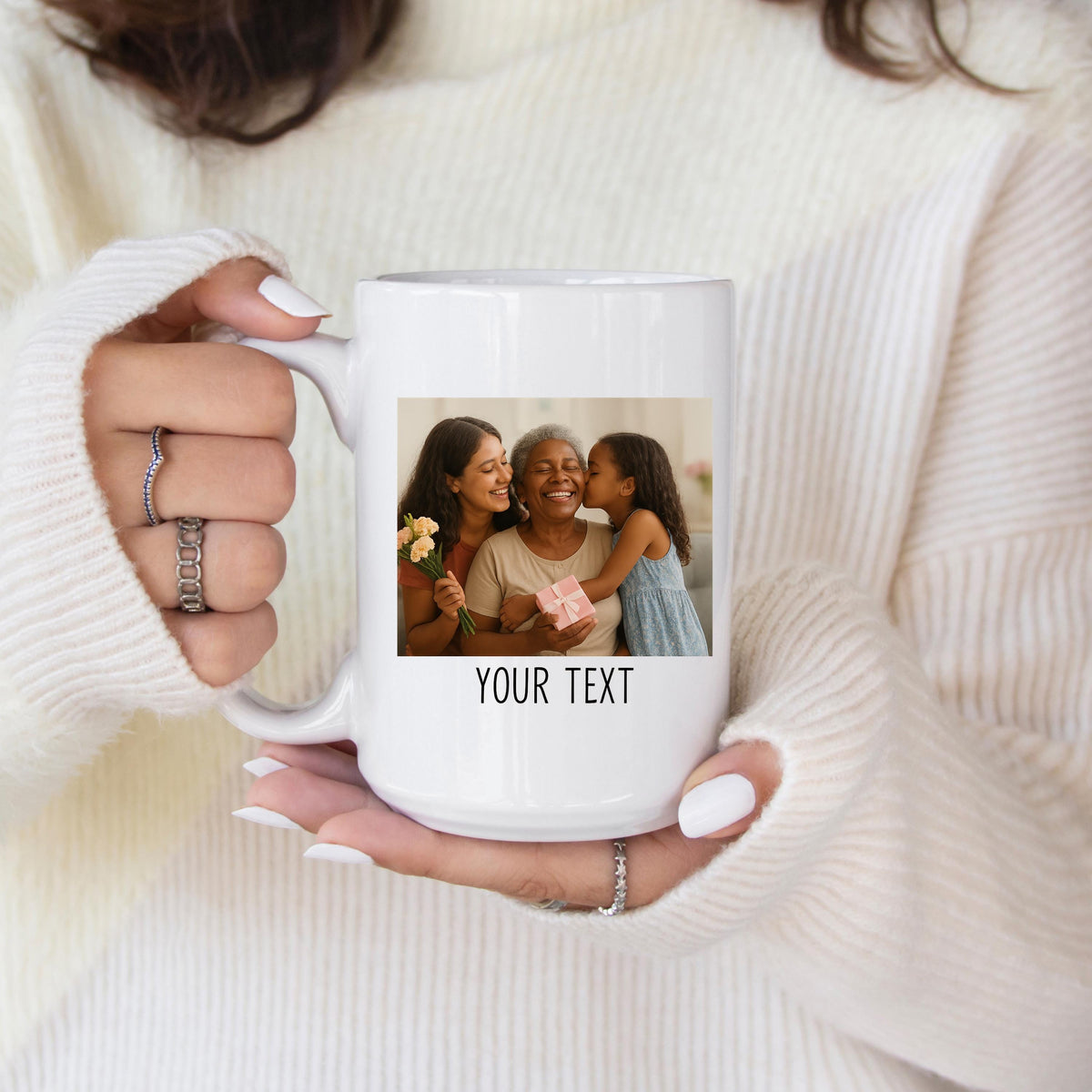 Custom Photo Mug, White Ceramic 11oz, Family Picture Cup