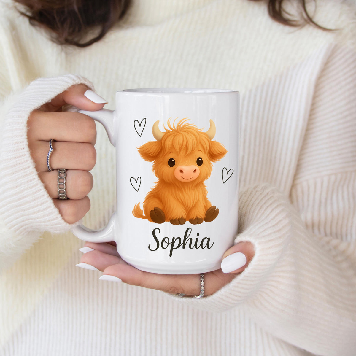 Personalized Highland Cow Mug, Custom Name Farm Animal Cup For Kids