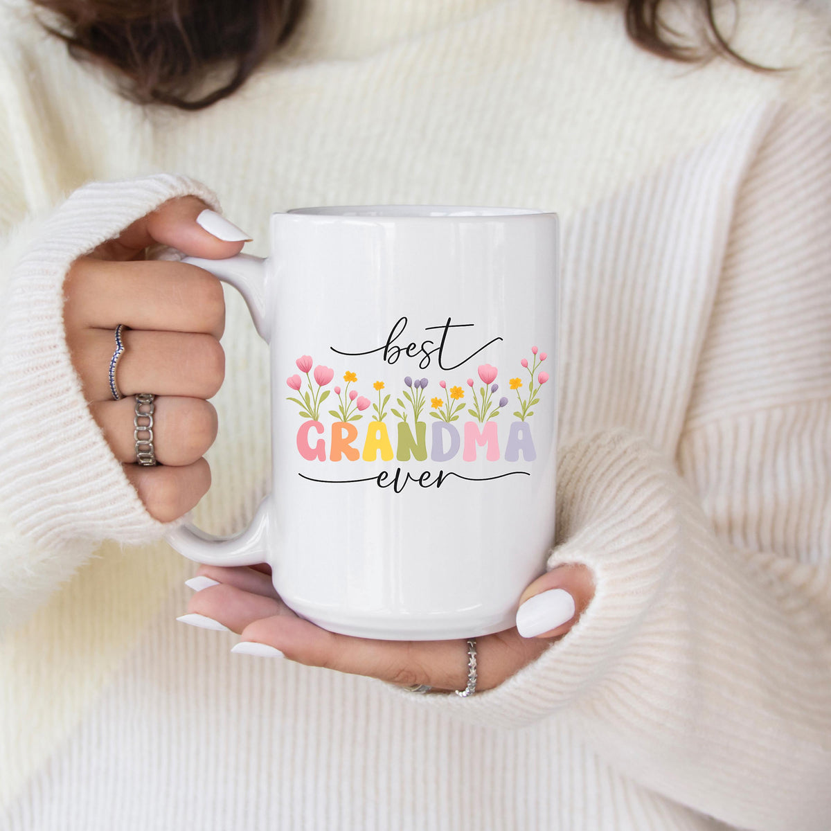 Colorful Best Grandma Ever Floral Mug Heartwarming Gift For Grandma Birthday Mothers Day Appreciation Coffee Cup With Cute Flower Design