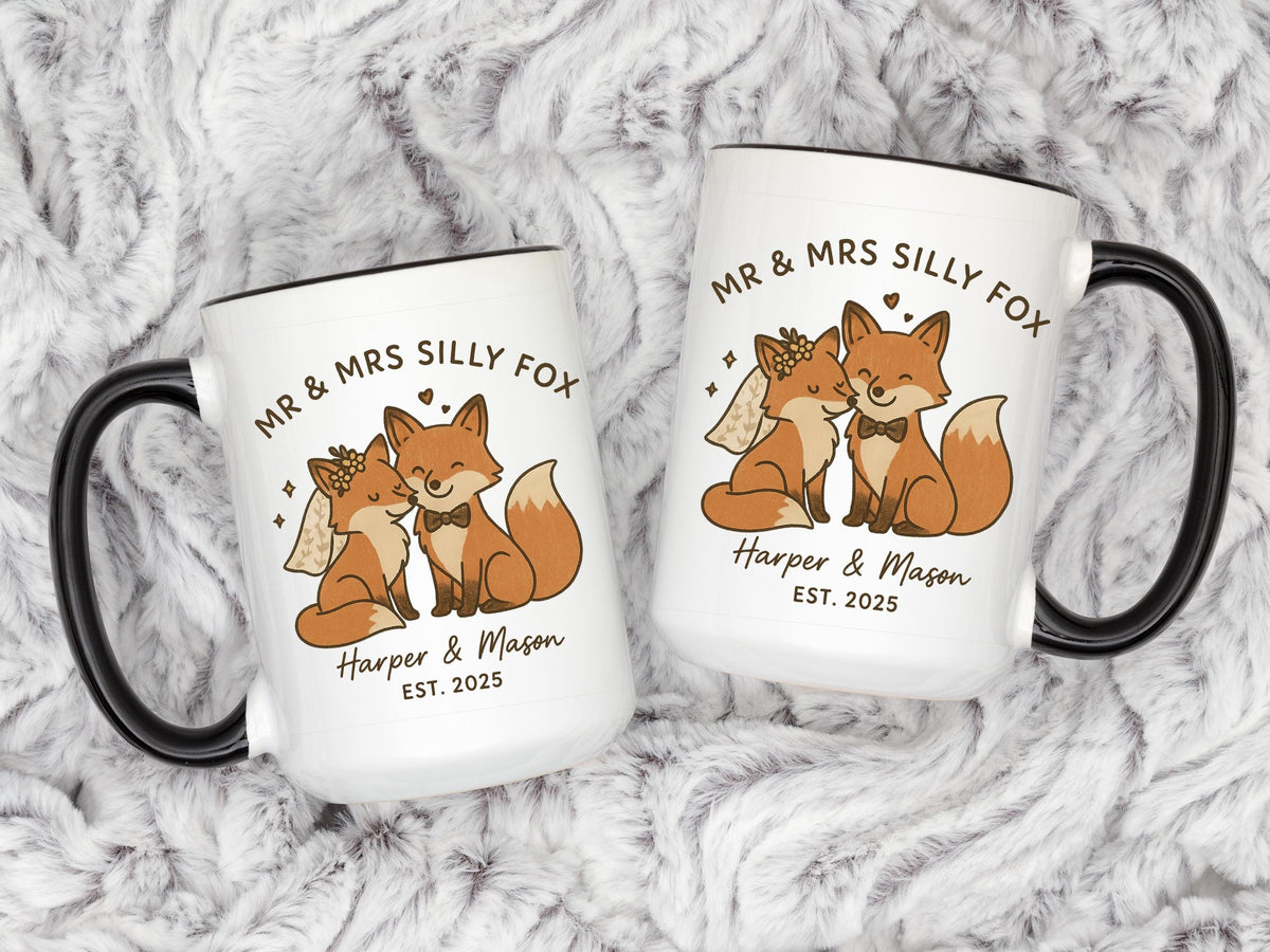 Personalized Fox Couple Mug, Custom Wedding Gift, Newlywed Coffee Cup