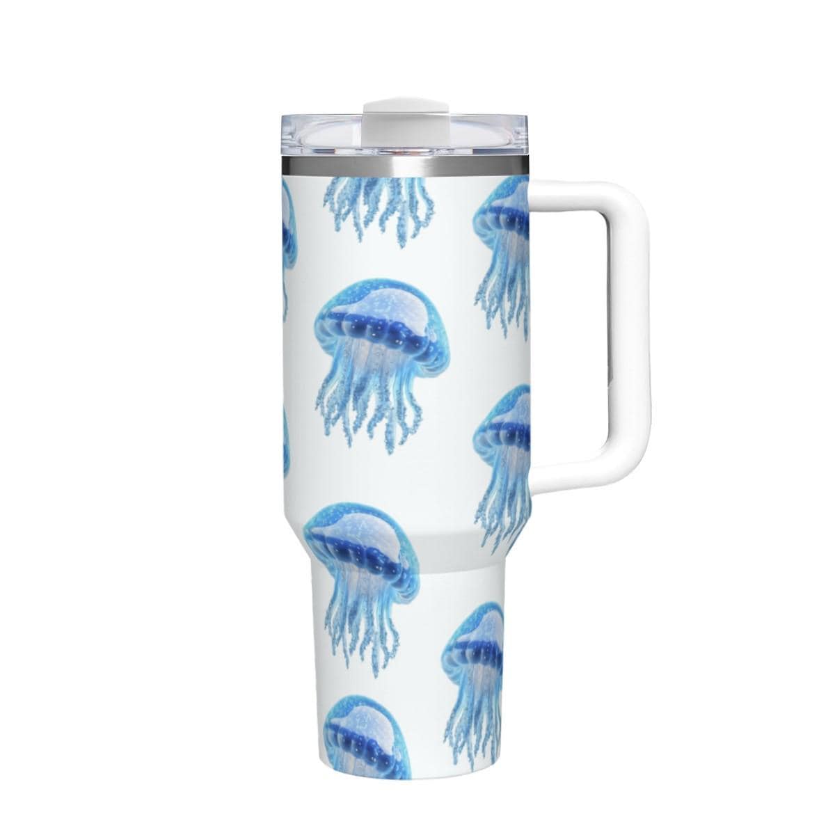 Watercolor Jellyfish Tumbler 40oz | Blue Ocean Aesthetic Travel Cup with Handle | Coastal Art Mug | Insulated Stainless Steel