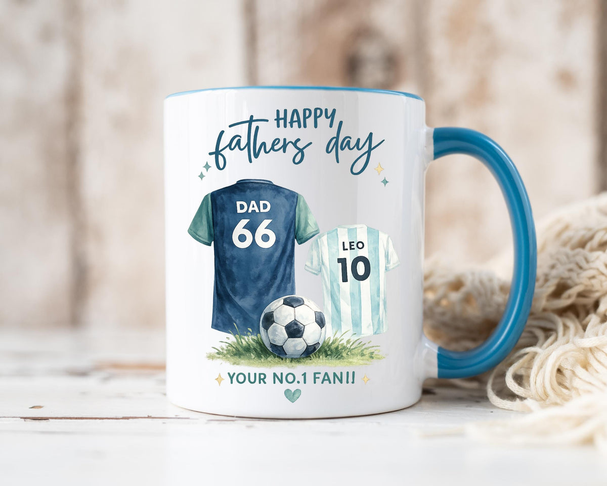 Personalized Soccer Dad Mug, Custom Kids Name Jersey Coffee Cup, Fathers Day Gift