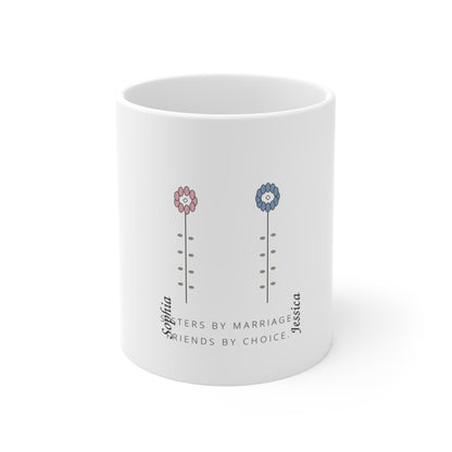 Birth Flower Sisters Personalized Mug – Custom Names Coffee Cup