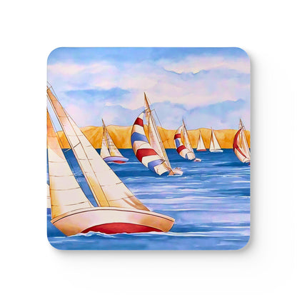 Sailboat Cork Coaster Set — Nautical Coastal Home Decor