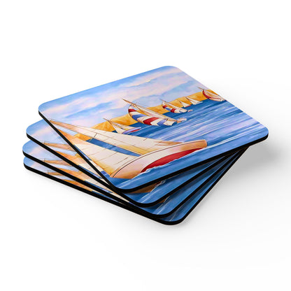 Sailboat Cork Coaster Set — Nautical Coastal Home Decor