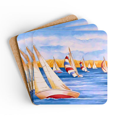 Sailboat Cork Coaster Set — Nautical Coastal Home Decor