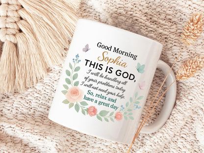 Personalized Mug, Floral 11oz Ceramic, Christian Quote