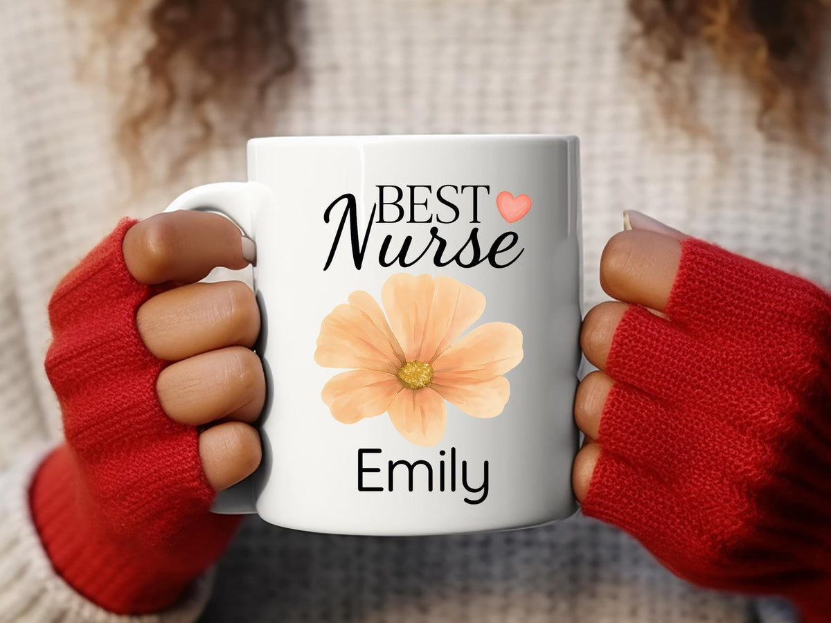 Personalized Floral Nurse Mug, Custom Coffee Cup, Nurse Gift