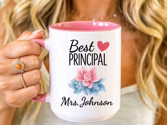 Custom Principal Mug, Floral Coffee Cup With Name