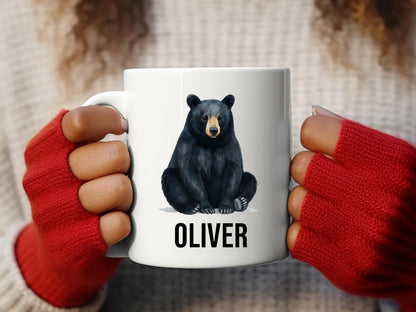 Personalized Bear Wildlife Coffee Cup, Black Bear Mug, Rustic Ceramic 12oz