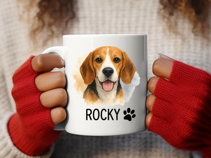Custom Dog Mug With Name, Beagle Coffee Mug, White Ceramic