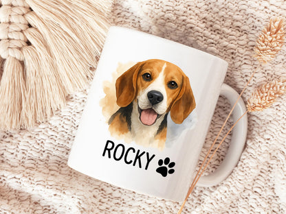 Custom Dog Mug With Name, Beagle Coffee Mug, White Ceramic