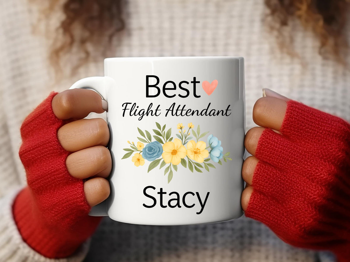 Personalized Flight Attendant Mug, Custom Crew Gift, Floral Design