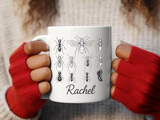 Entomology Coffee Mug, Ant Illustrations, Personalized Bug Lover Gift