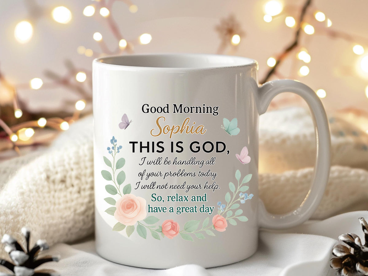Personalized Mug, Floral 11oz Ceramic, Christian Quote