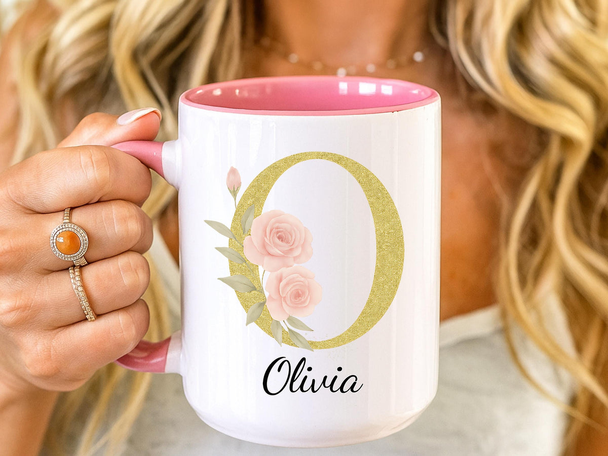 Initial Mug, Floral Name Mug, Custom Monogram Cup, 11oz Ceramic