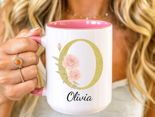 Initial Mug, Floral Name Mug, Custom Monogram Cup, 11oz Ceramic