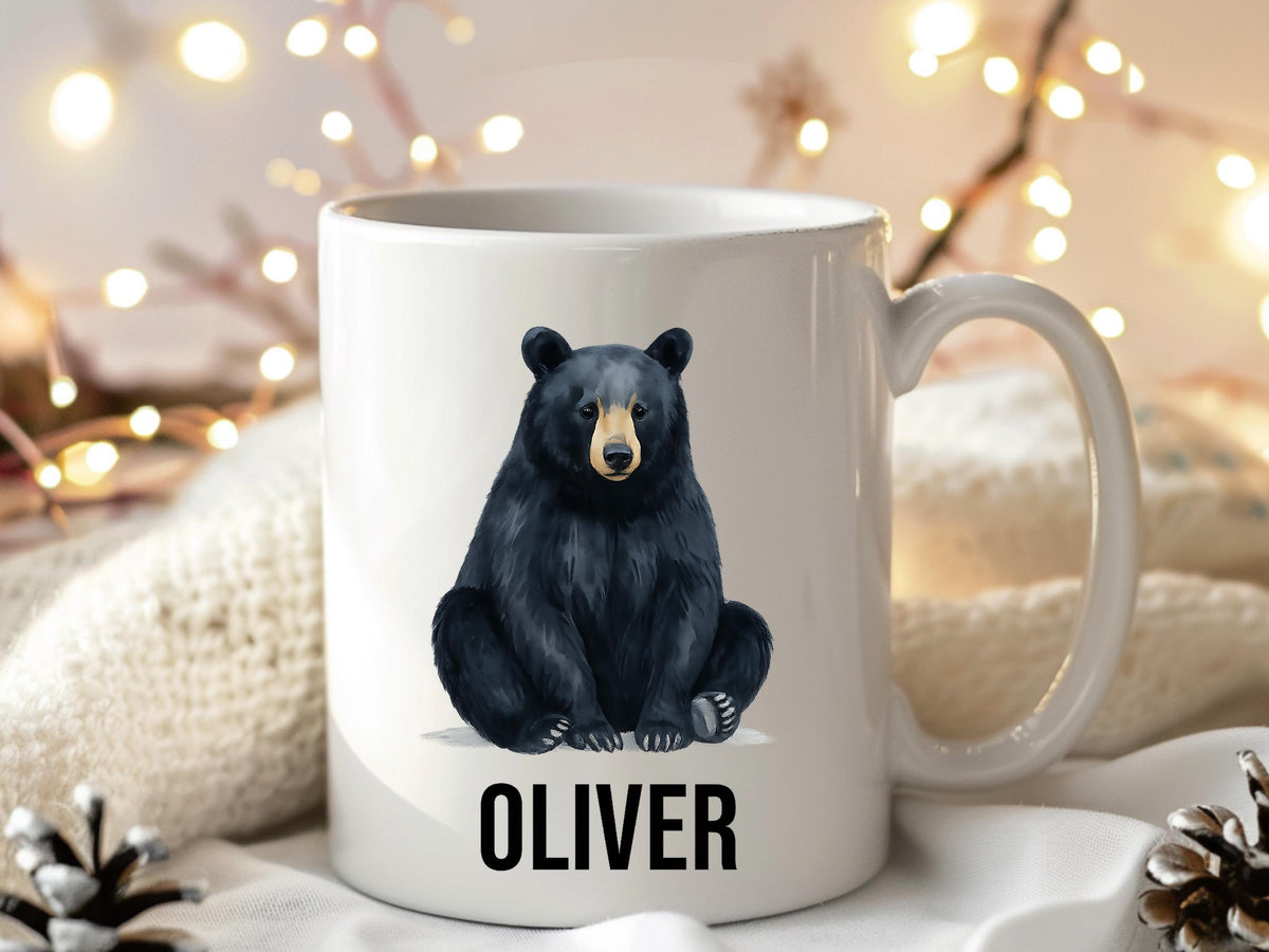 Personalized Bear Wildlife Coffee Cup, Black Bear Mug, Rustic Ceramic 12oz