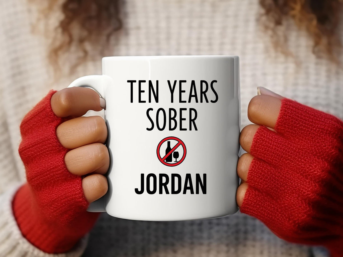 Personalized Ten Years Sober Coffee Mug, Aa Recovery Gift
