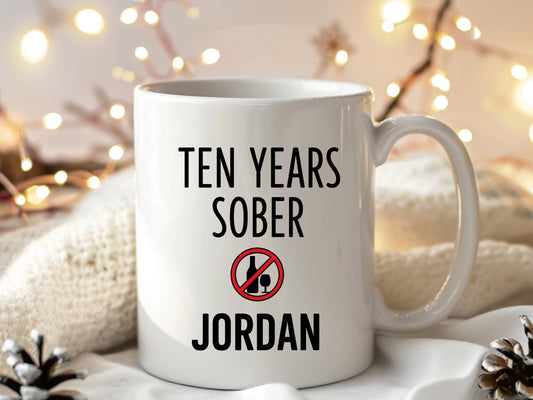 Personalized Ten Years Sober Coffee Mug, Aa Recovery Gift