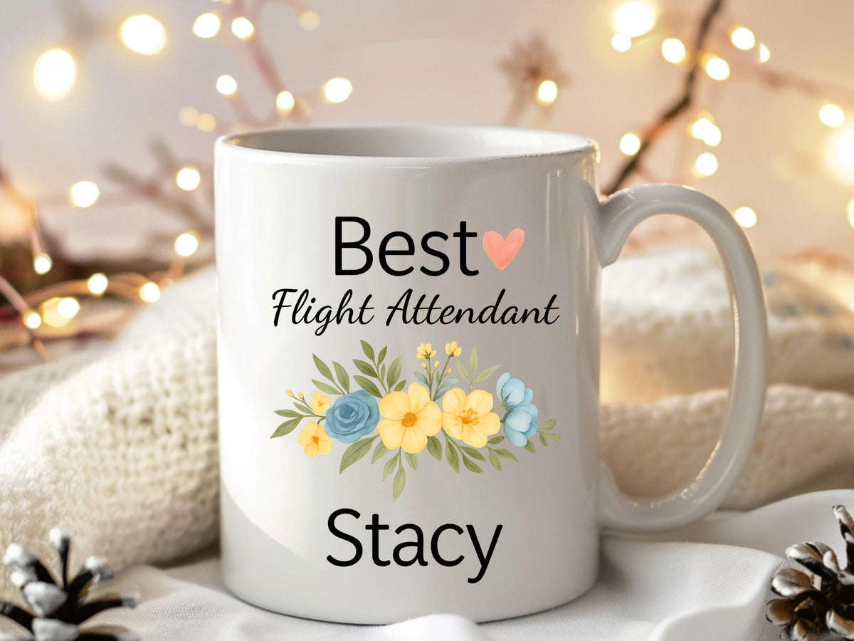 Personalized Flight Attendant Mug, Custom Crew Gift, Floral Design