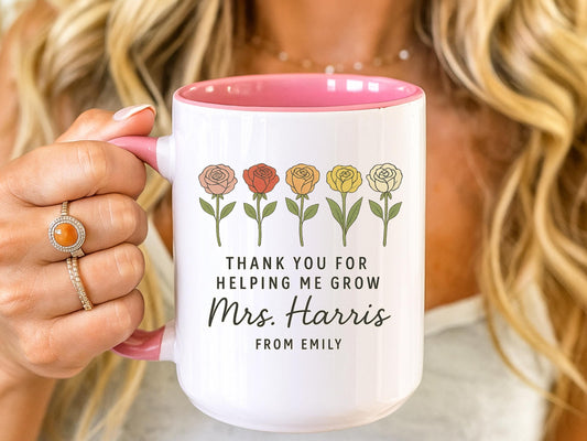 Personalized Teacher Mug, Floral Thank You Gift