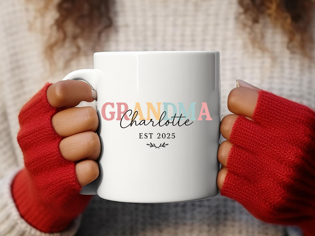 Personalized Grandma Est 2025 Mug, Pregnancy Reveal Gift