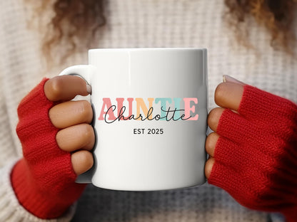 Personalized Auntie Mug, Pregnancy Reveal Gift, New Aunt Coffee Cup