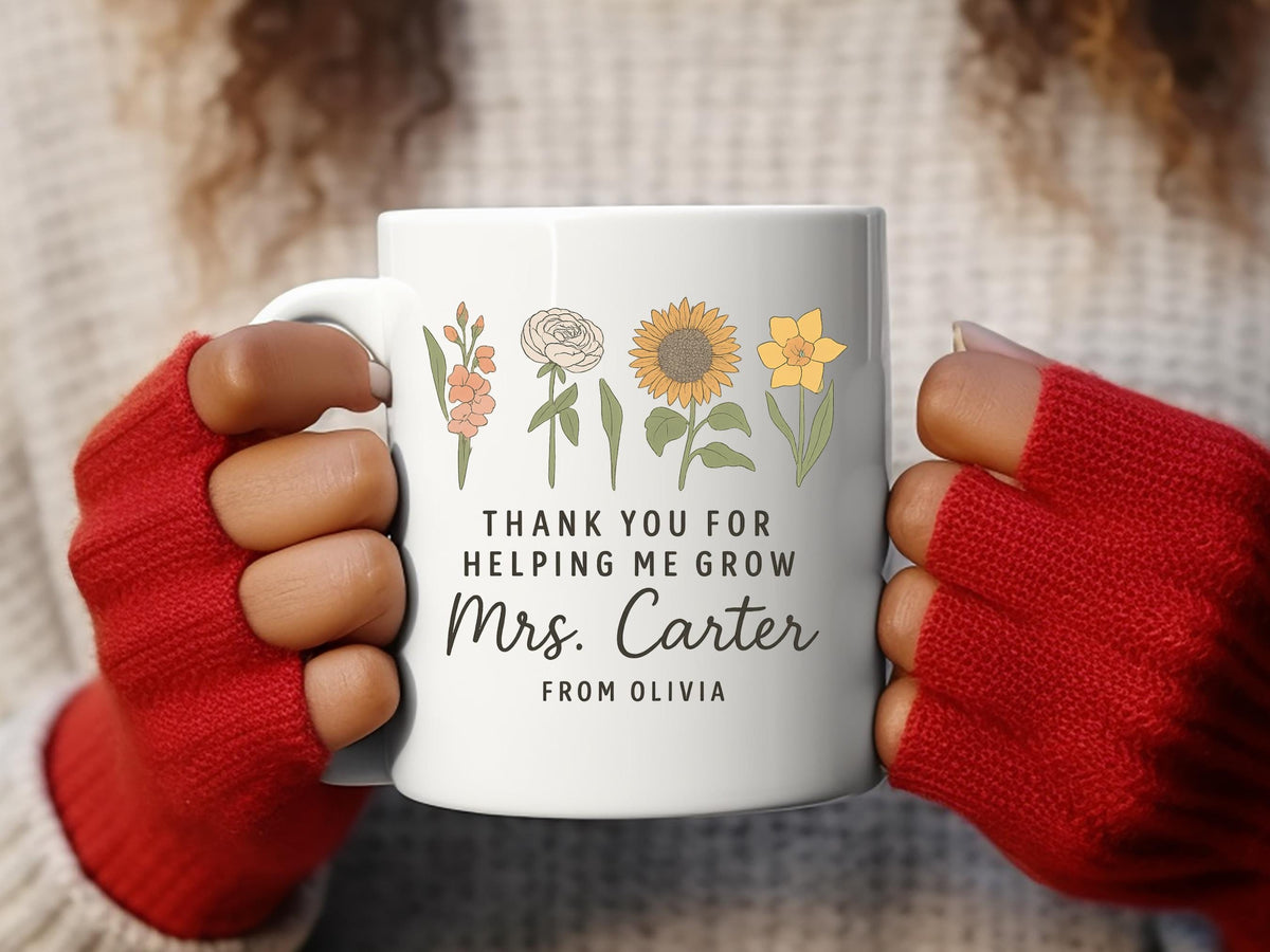 Floral Teacher Mug, Personalized Thank You Gift, End Of Year Coffee Cup