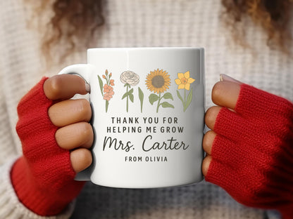 Floral Teacher Mug, Personalized Thank You Gift, End Of Year Coffee Cup