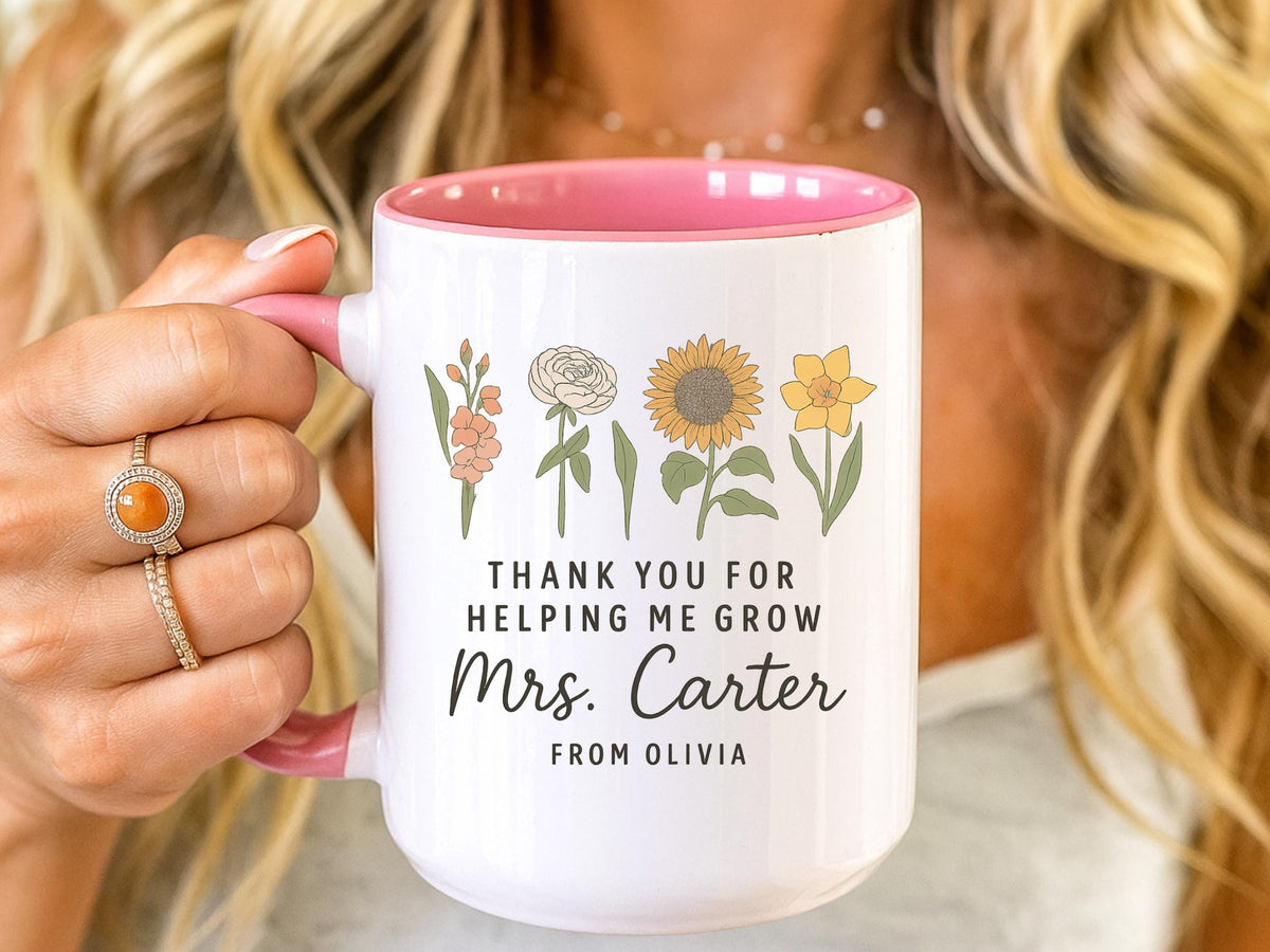 Floral Teacher Mug, Personalized Thank You Gift, End Of Year Coffee Cup