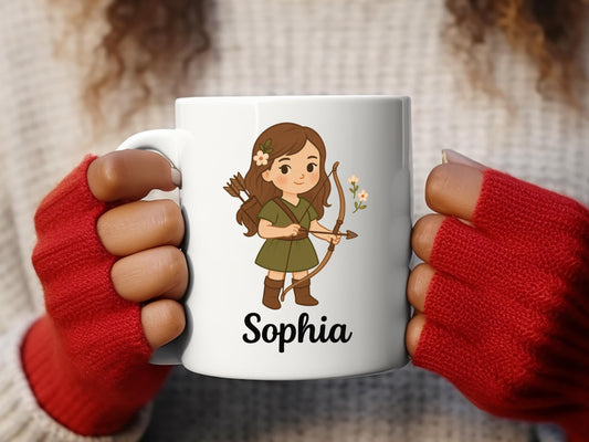 Personalized Archer Girl Mug, Adventure Coffee Cup, Gift For Girls