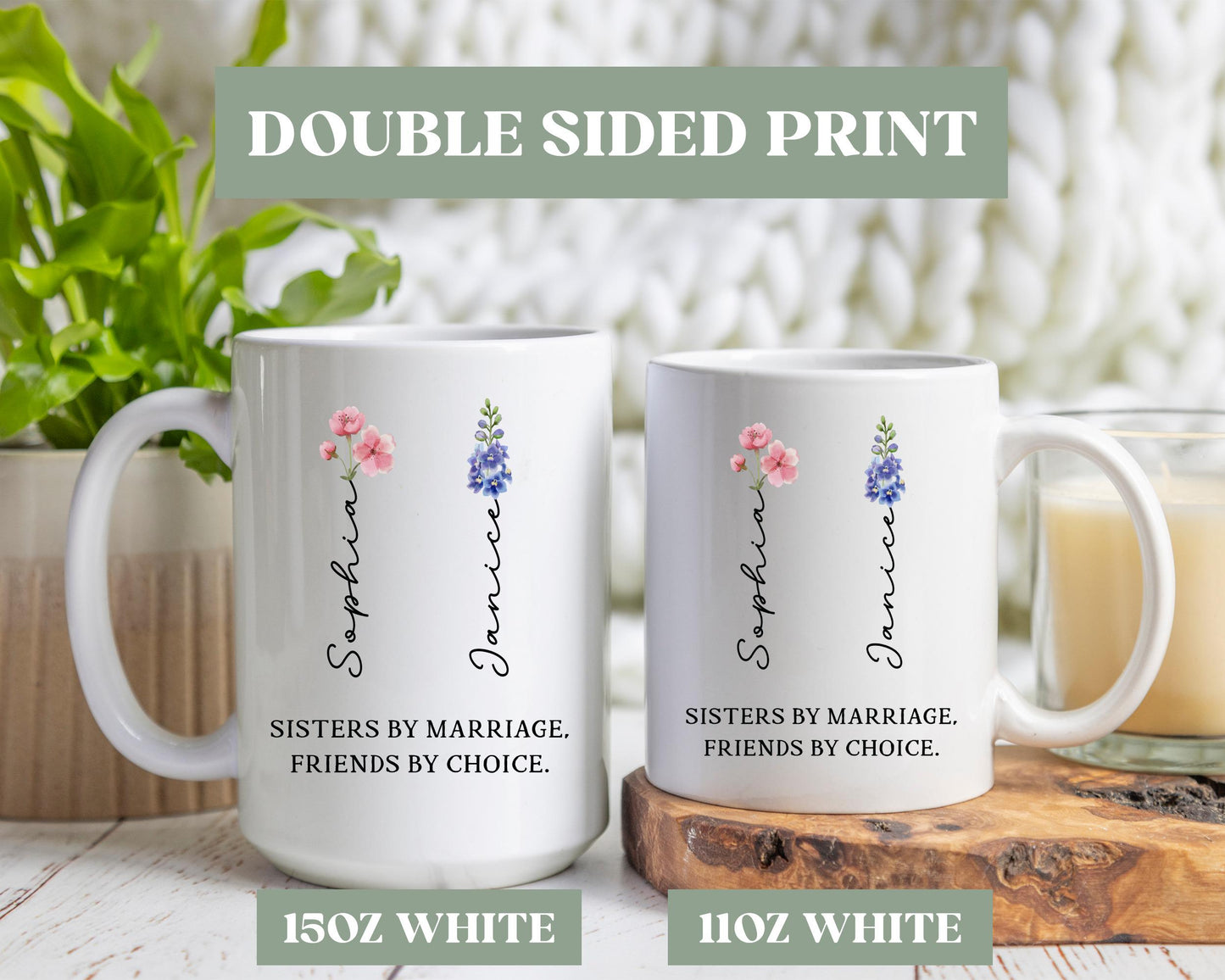 Personalized Sister In Law Birth Flower Coffee Mug, Custom Sister In Law Coffee Cup, Sister In Law Gift, Sister In Law Wedding Gift, 0rm034