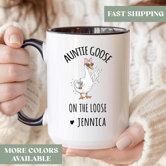 Auntie Goose On The Loose Mug, Personalized Aunt Coffee Mug, Aunt Gift From Niece, Custom Aunt Coffee Cup, Aunt Birthday Mug Gift, 0rm046