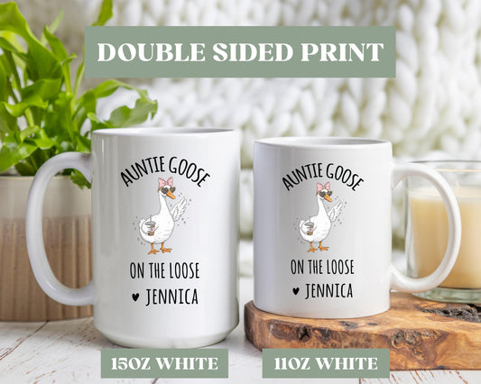 Auntie Goose On The Loose Mug, Personalized Aunt Coffee Mug, Aunt Gift From Niece, Custom Aunt Coffee Cup, Aunt Birthday Mug Gift, 0rm046