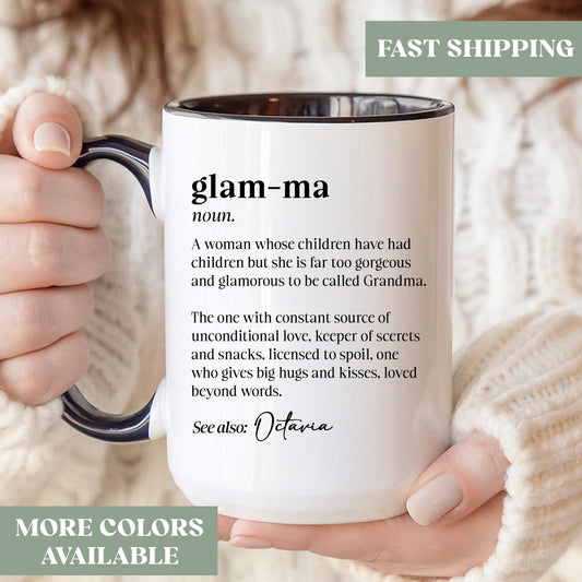 Personalized Glam-ma Definition Mug, Custom Grandma Coffee Mug, Grandma Coffee Cup, Grandma Birthday Mug Gift, Gift For Grandma, T54m22