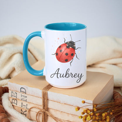 Personalized Ladybug Name Mug, Custom Ceramic Coffee Cup, Bug Lover Gift