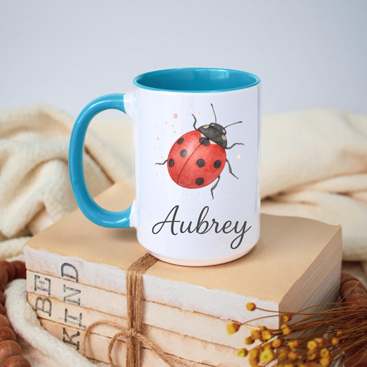 Personalized Ladybug Name Mug, Custom Ceramic Coffee Cup, Bug Lover Gift