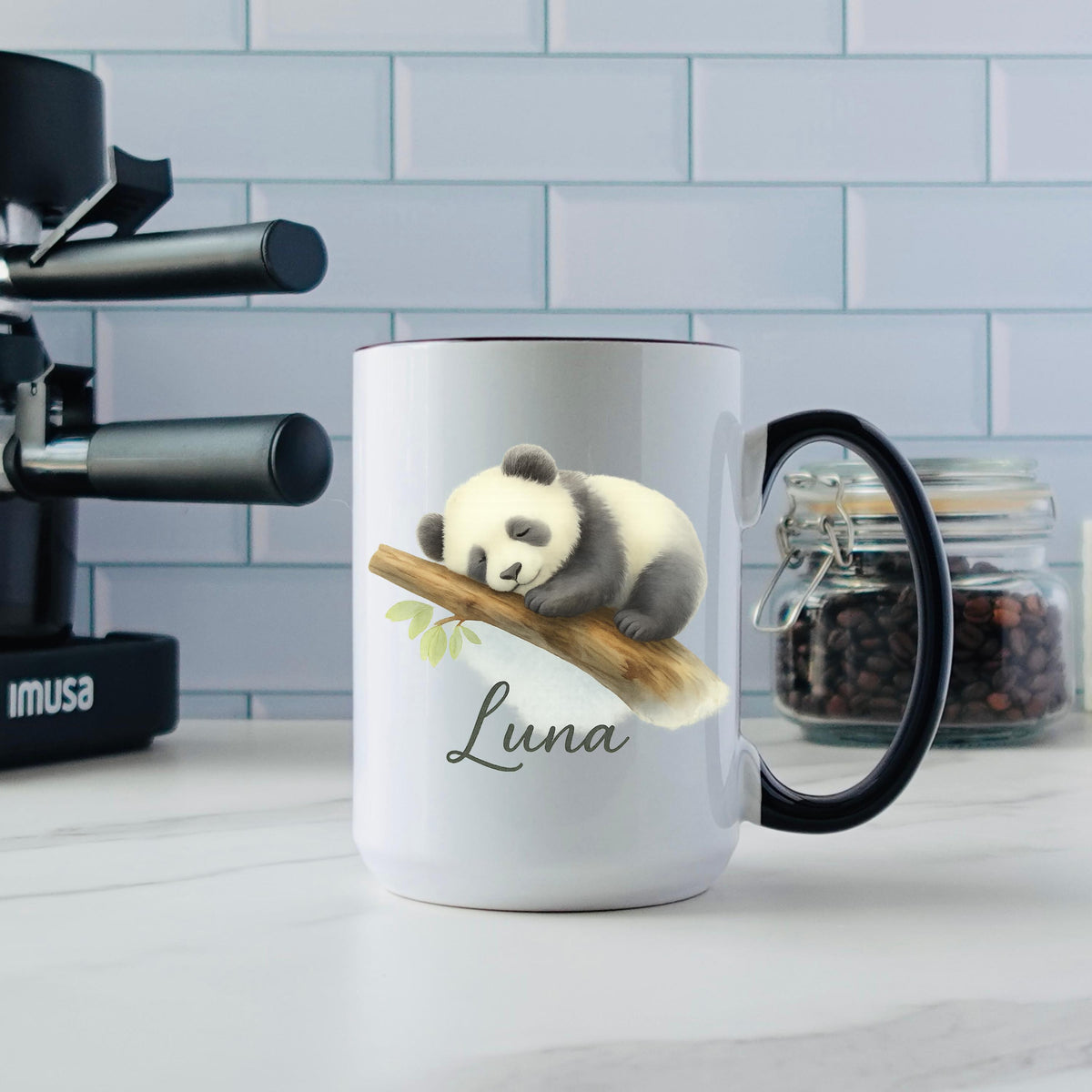 Personalized Panda Name Mug, Custom Ceramic Coffee Cup, Animal Lover Gift