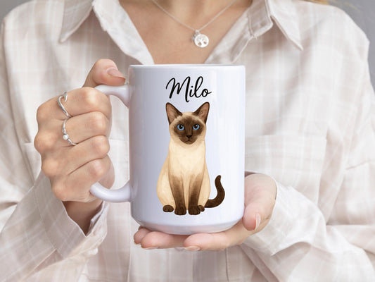 Personalized Siamese Cat Mug, Custom Pet Portrait Coffee Cup