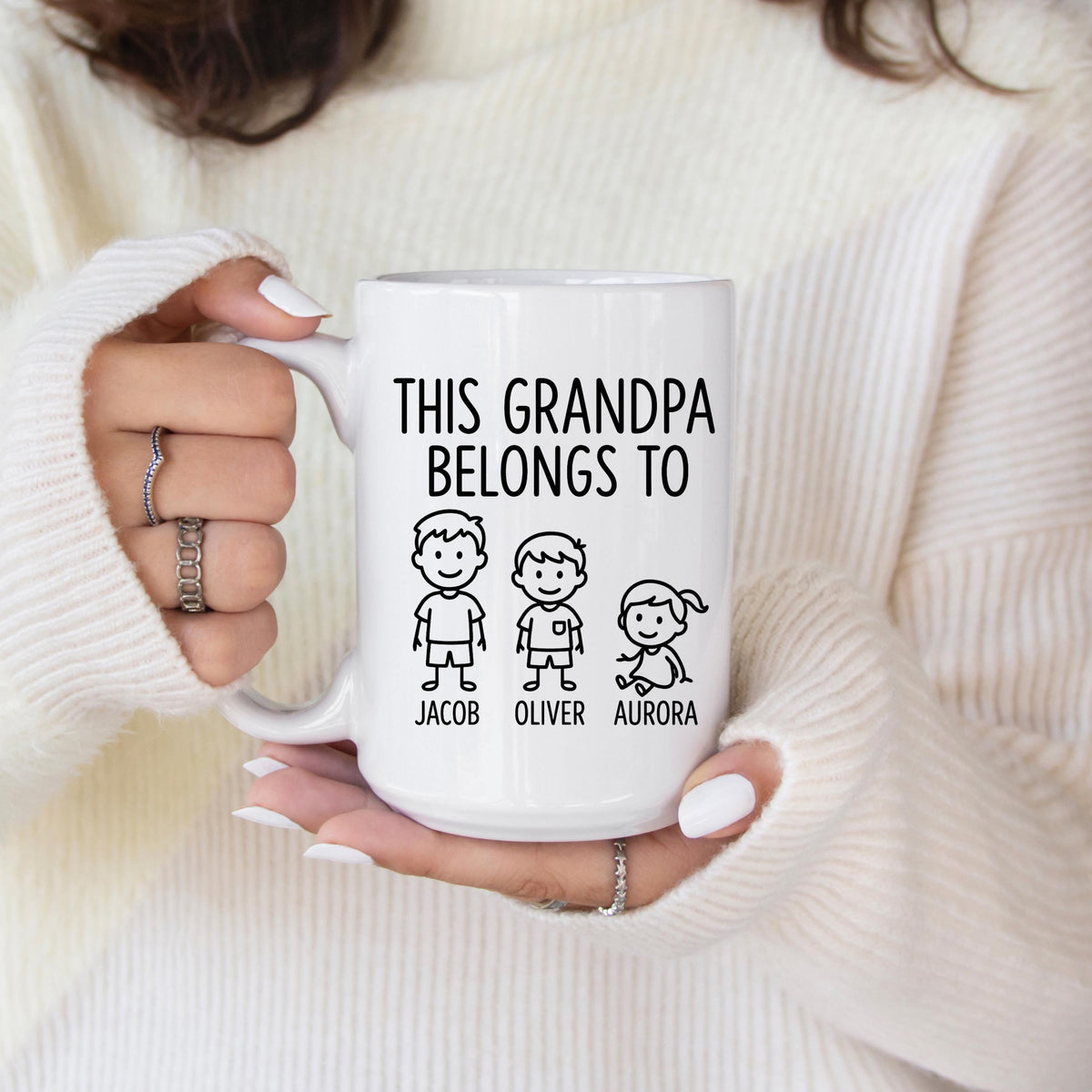 Personalized Grandpa Mug, Grandkids Stick Figure Coffee Cup