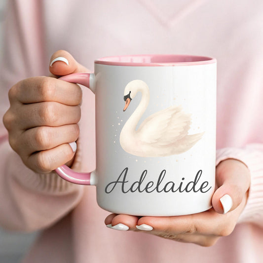 Personalized Swan Name Mug, Custom Bird Lover Ceramic Coffee Cup