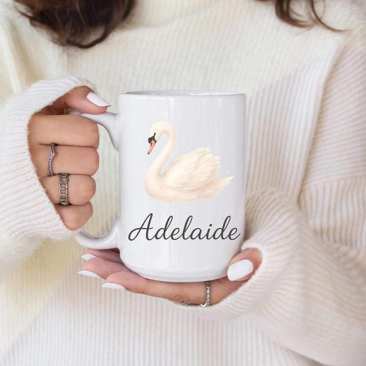 Personalized Swan Name Mug, Custom Bird Lover Ceramic Coffee Cup